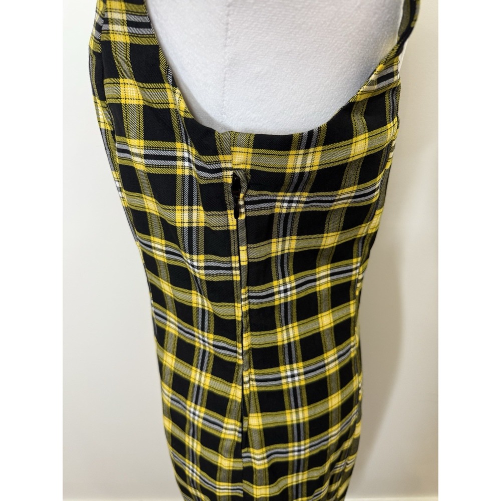 Y2K Mini Dress M Yellow Plaid Academia Preppy Grunge 90's Clueless Halloween Ret - Picture 3 of 5